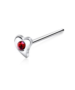 Stone Heart Shaped Silver Straight Nose Stud NSKA-200